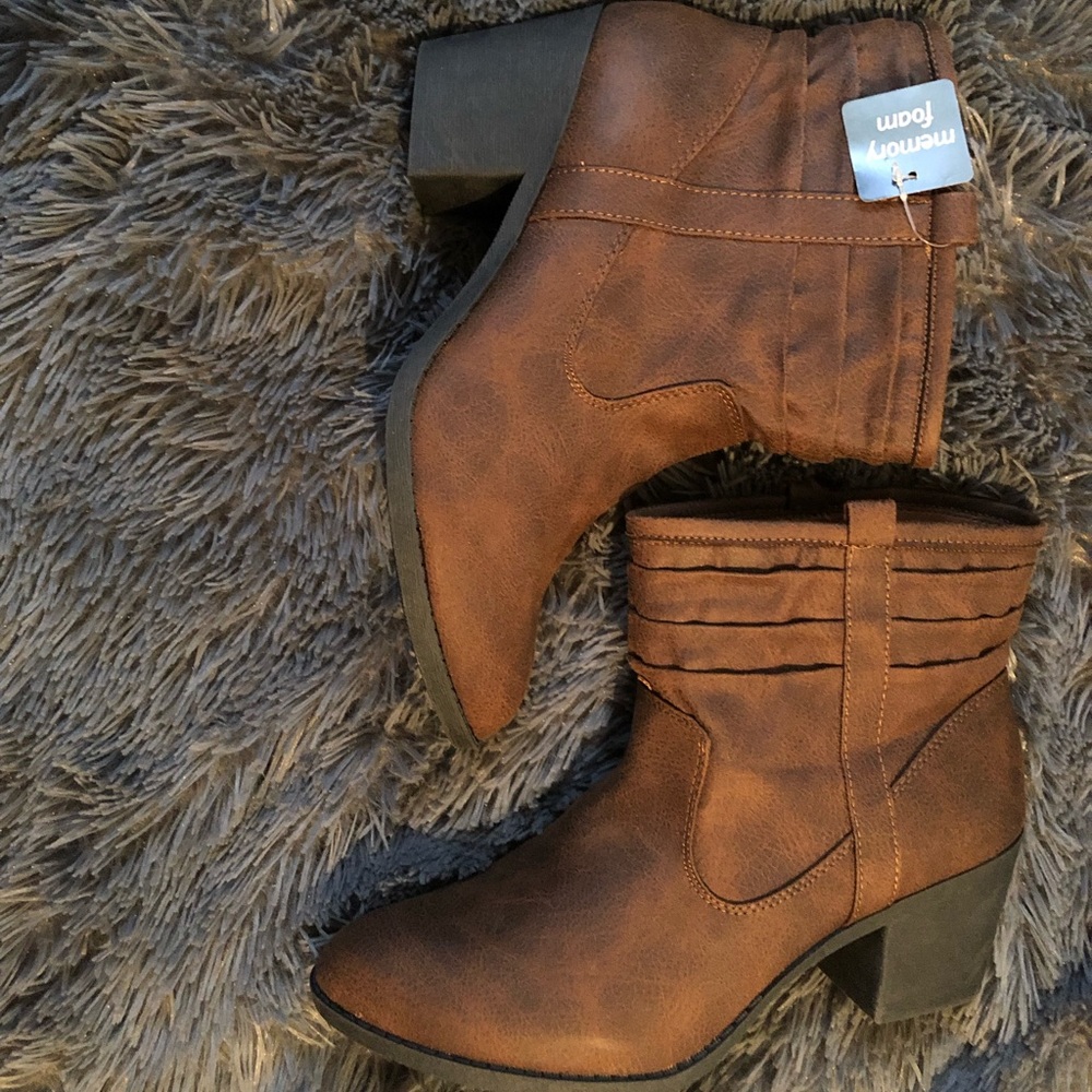 Brown heeled cowgirl ankle boots